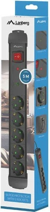 Prizë me mbrojtje Lanberg SP1-05F-0500-BK, 5 dalje, 5m, e zezë