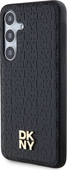 Mbështjellës DKNY Leather Pattern Metal Logo MagSafe për Samsung Galaxy S24, i zi