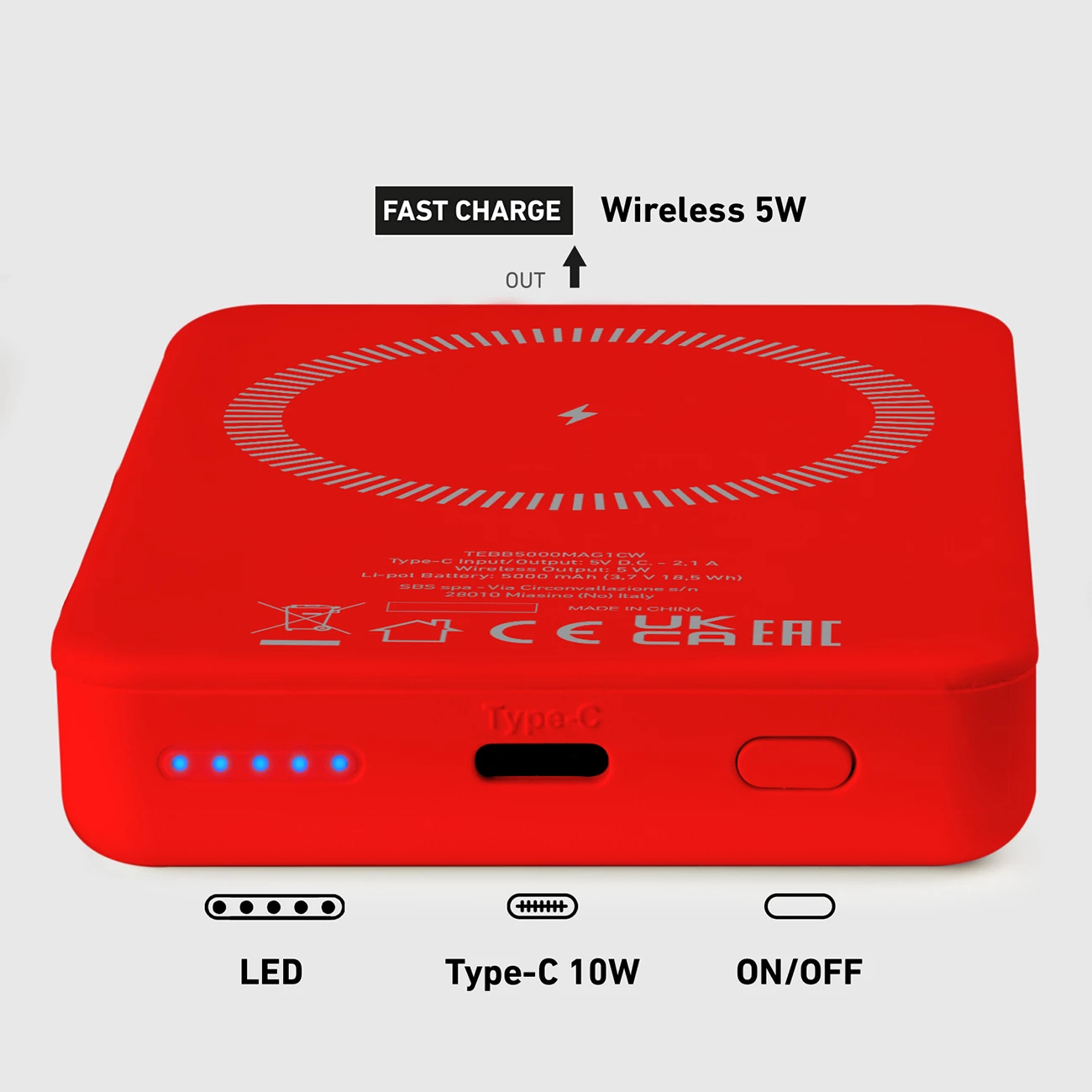 Powerbank SBS TEBB5000MAG1CR 5000 mAh, MagSafe, e kuqe