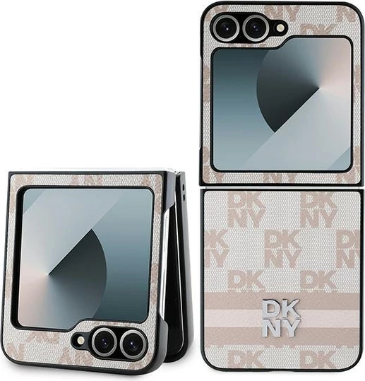 Mbështjellës DKNY për Samsung Galaxy Z Flip 6, model Checkered Pattern Printed Stripes, Rozë