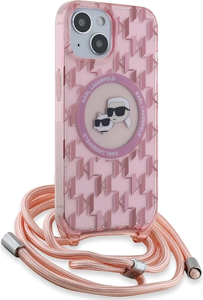 Mbështjellës Karl Lagerfeld IML Crossbody Monogram Karl & Choupette Head MagSafe për iPhone 15/14/13, rozë