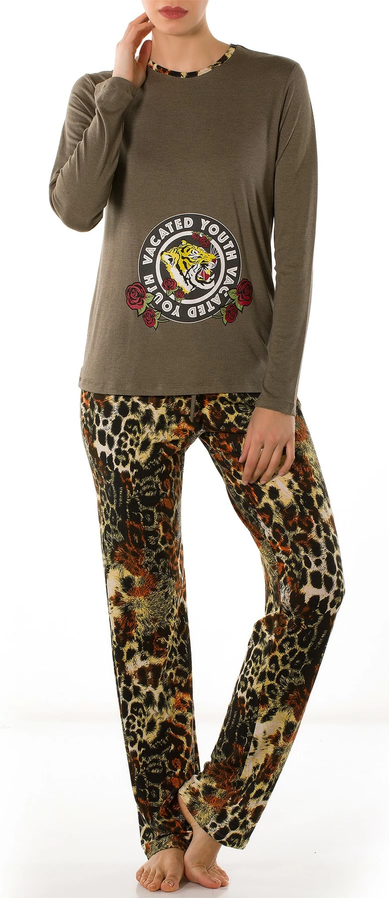 Set pizhamash për gra, Jumeon, 002-000499, ngjyrë khaki