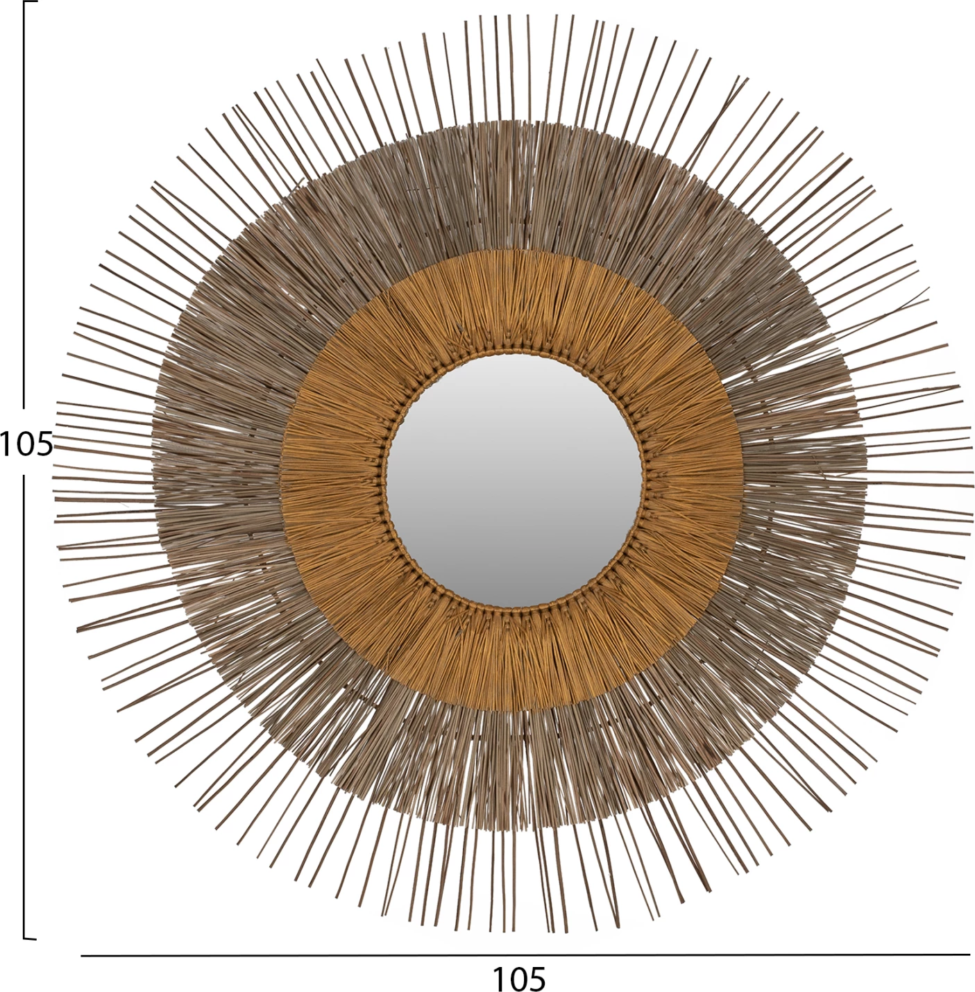 Pasqyrë me kornizë bari Mendong, ngjyrë natyrale-ari, Φ105 cm, FH7798