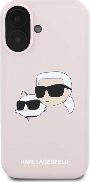 Mbështjellës Karl Lagerfeld Silicone Case Heads Print MagSafe për iPhone 16, Rozë