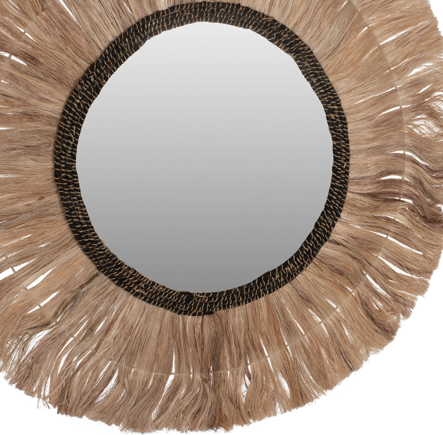 Pasqyrë rrethore me kornizë prej fibrash abaca, ngjyrë natyrale e zezë, Φ100cm, FH7748
