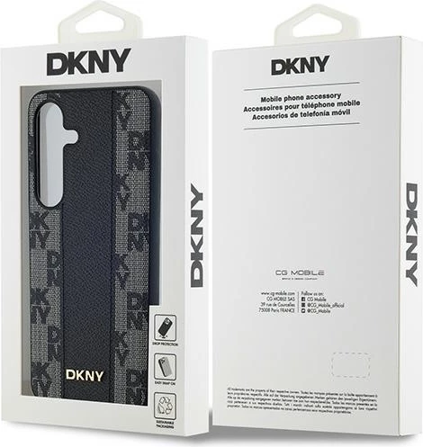Mbështjellës DKNY Leather Checkered Mono Pattern MagSafe për Samsung Galaxy S24+, i zi