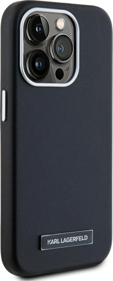 Mbështjellës Karl Lagerfeld FW Metal Plate MagSafe për iPhone 15 Pro, i zi