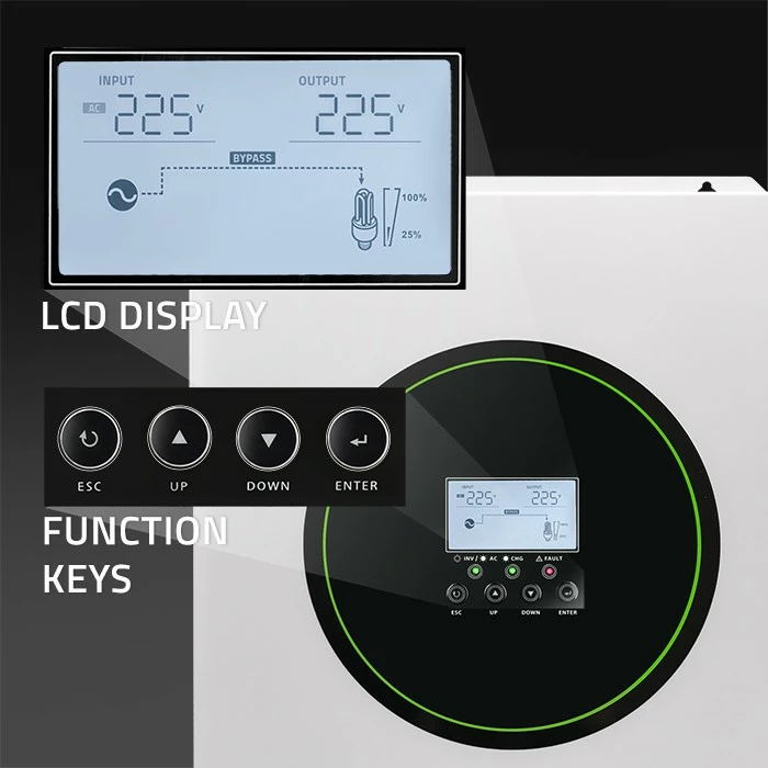 Inverter solar hibrid Qoltec 53866, 6200W, 120A, 48V, MPPT, BMS, Sinus, Wi-Fi, Bardhë/Jeshil