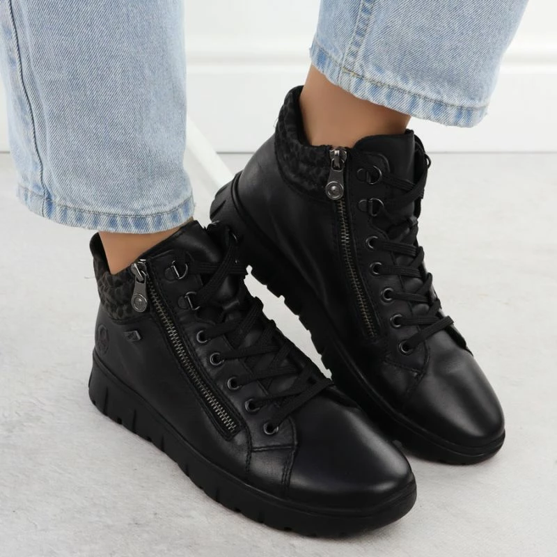 Çizme të shkurta lëkure për femra Rieker, të zeza