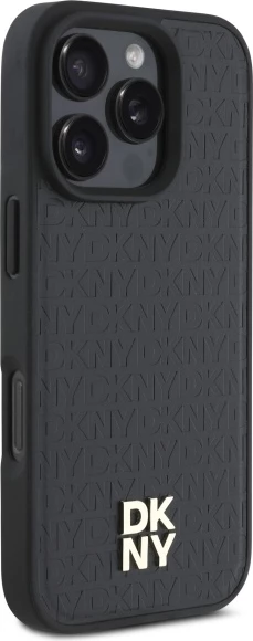 Mbështjellës DKNY Repeat Pattern Stack Logo MagSafe për iPhone 16 Pro Max, i zi