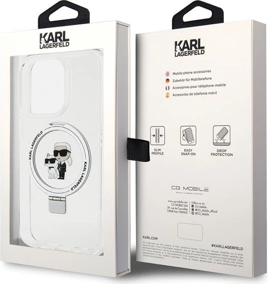 Mbështjellës Karl Lagerfeld KLHMP15LHMRSKCH për iPhone 15 Pro 6.1", me unazë dhe MagSafe, Bardhë
