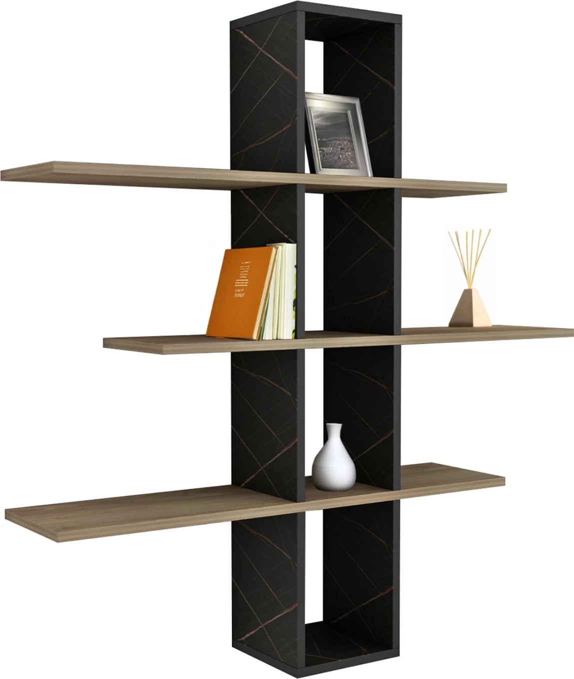 Rafta muri DOMINIC, melaminë, ngjyrë natyrale-mermer i zi, 96x19.5x101H cm