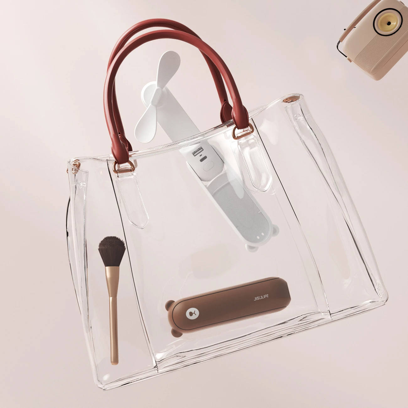 Ventilator dore Jisulife Life8, 2000 mAh, USB-C, power bank, kafe