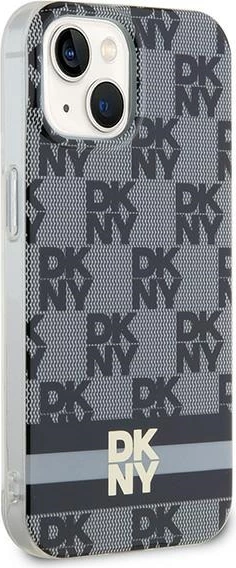 Mbështjellës DKNY IML Checkered Mono Pattern & Printed Stripes MagSafe për iPhone 15 Plus / 14 Plus, i zi