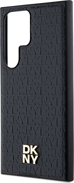 Mbështjellës DKNY Leather Pattern Metal Logo MagSafe për Samsung Galaxy S24 Ultra, zi