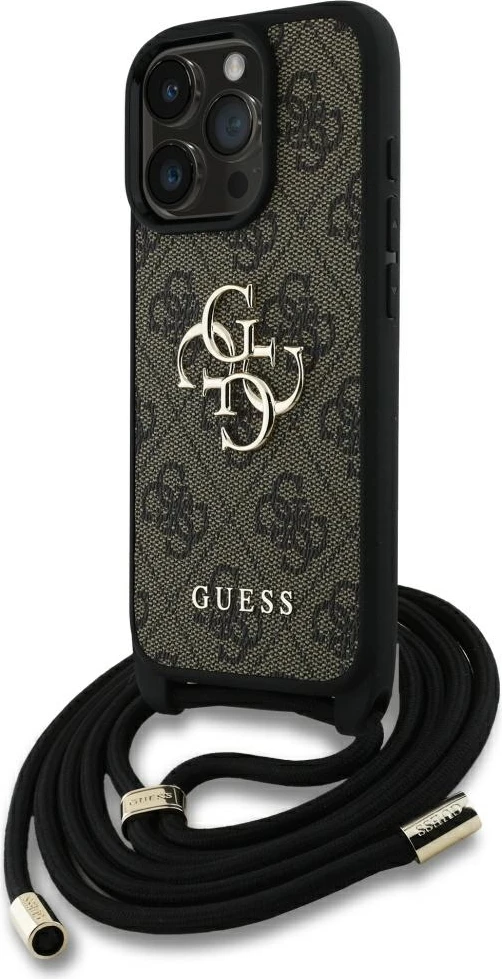 Mbështjellës Guess 4G Big Logo Cord Stap Crossbody për iPhone 16 Pro Max, Kafe