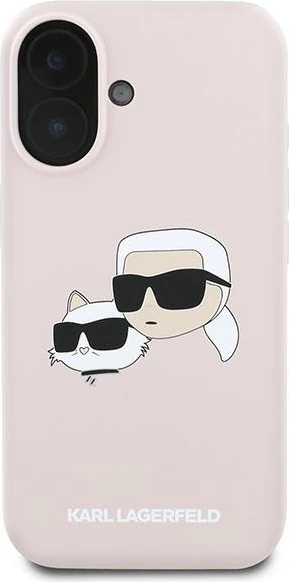 Mbështjellës Karl Lagerfeld Silicone Case Heads Print MagSafe për iPhone 16 Plus, Rozë