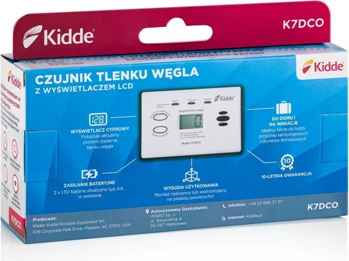 Detektor monoksidi karboni Kidde K7DCO me ekran, Bardhë