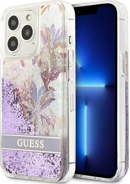 Mbështjellës Guess GUHCP13LLFLSU për iPhone 13/13 Pro 6.1", Flower Liquid Glitter, vjollcë