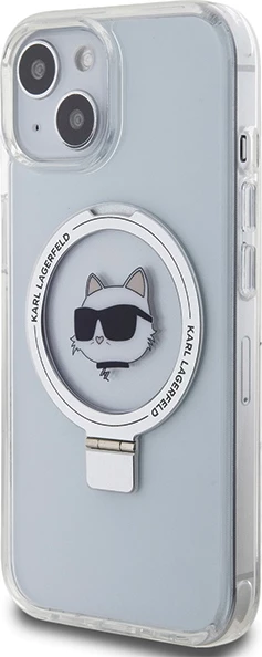 Mbështjellës Karl Lagerfeld KLHMP15SHMRSCHH për iPhone 15 6.1", me unazë Ring Stand, MagSafe, Bardhë