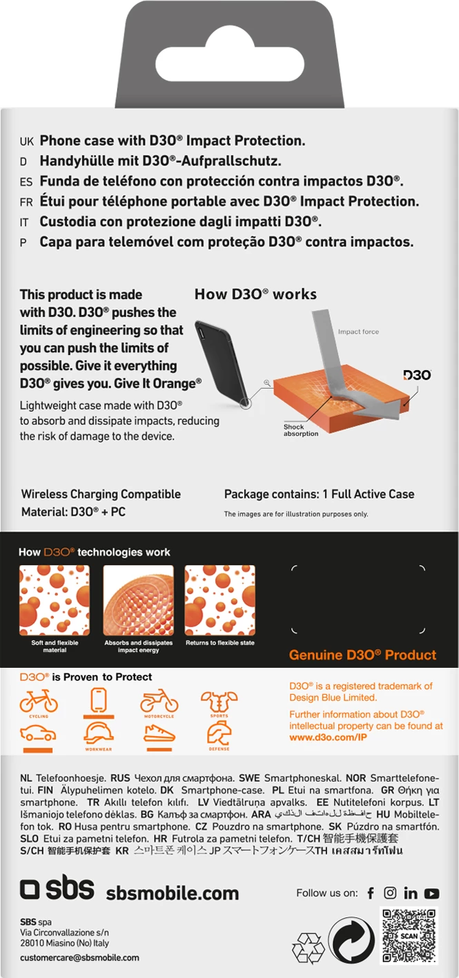 Mbështjellës SBS Full Active D3O për iPhone 16 Plus, i zi