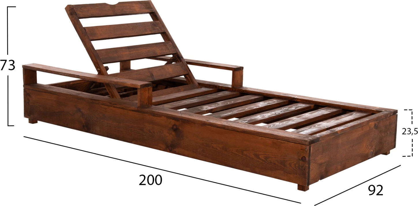 Shezllon i rëndë për plazh MAKEDONIA FH6162 dru pishe me impregnacion ngjyrë arre 200x92x23,5-73Hcm