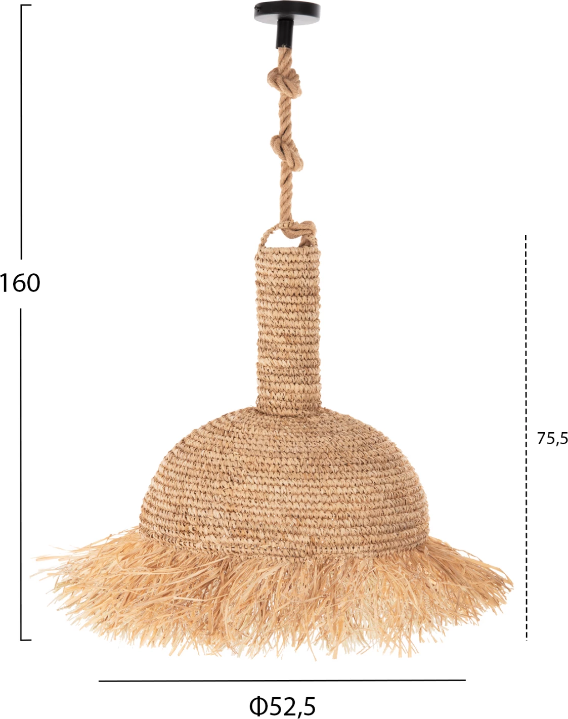 Set llambë varëse tavani, litar dhe fibra gjethe palme të thata, FH11924, Φ52.5Χ160H cm