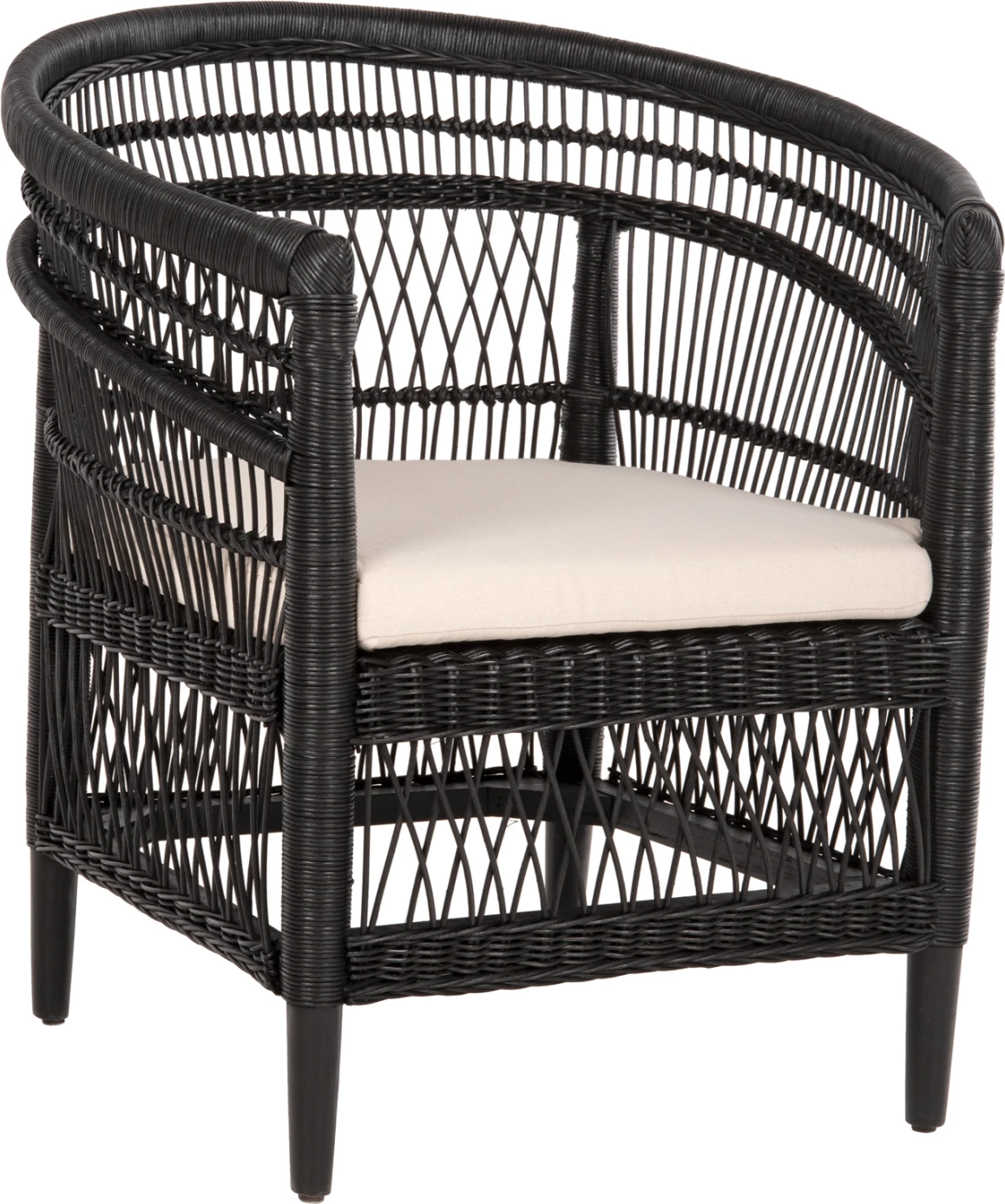Karrige Malawi FH9635.03 dru mahogany me rattan, jastëk bardhë e zi, 80x70x86H cm