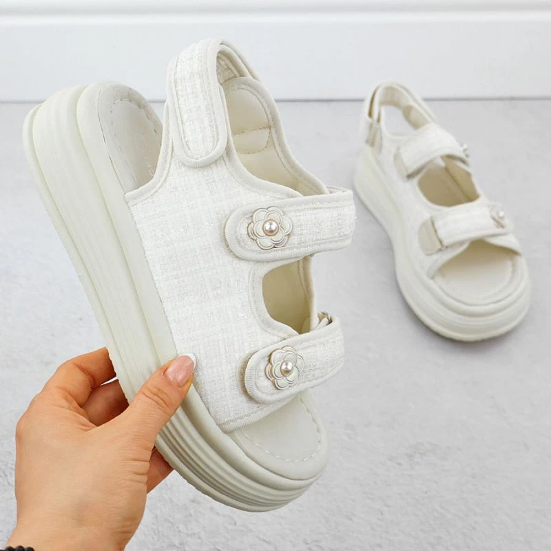 Sandale platforme Potocki PY16337, krem, femra