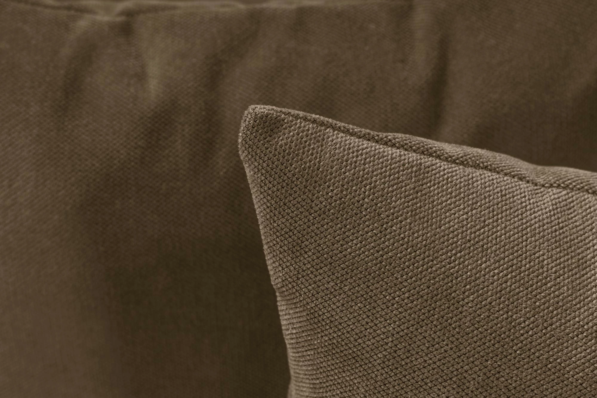 Këndore Sora me pouffe, kornizë druri, pëlhurë lino, kafe, 350x65x190cm