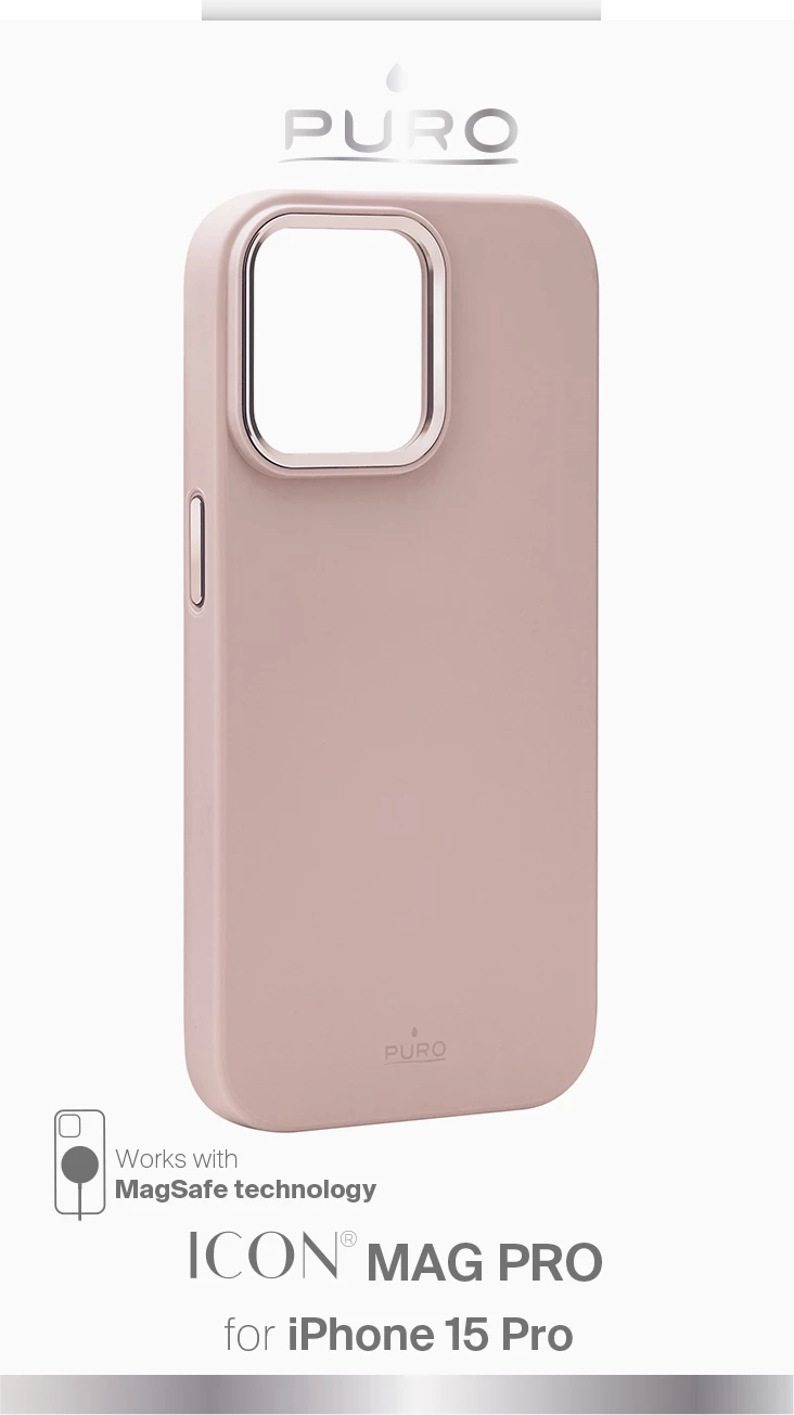 Mbështjellës Puro Icon Mag Pro MagSafe për iPhone 15 Pro, Silikon, Rozë
