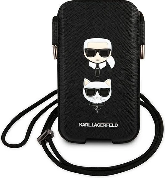 Mbështjellës Karl Lagerfeld Saffiano Ikonik Karl&Choupette Head për celular 6.7", e zezë
