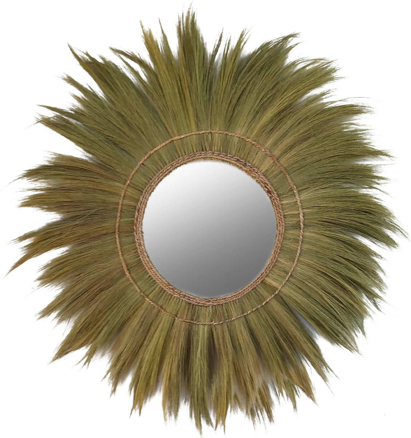 Pasqyrë rrethore me kornizë nga fibra banane, ngjyrë natyrale, FH7734, 130x4x130 cm