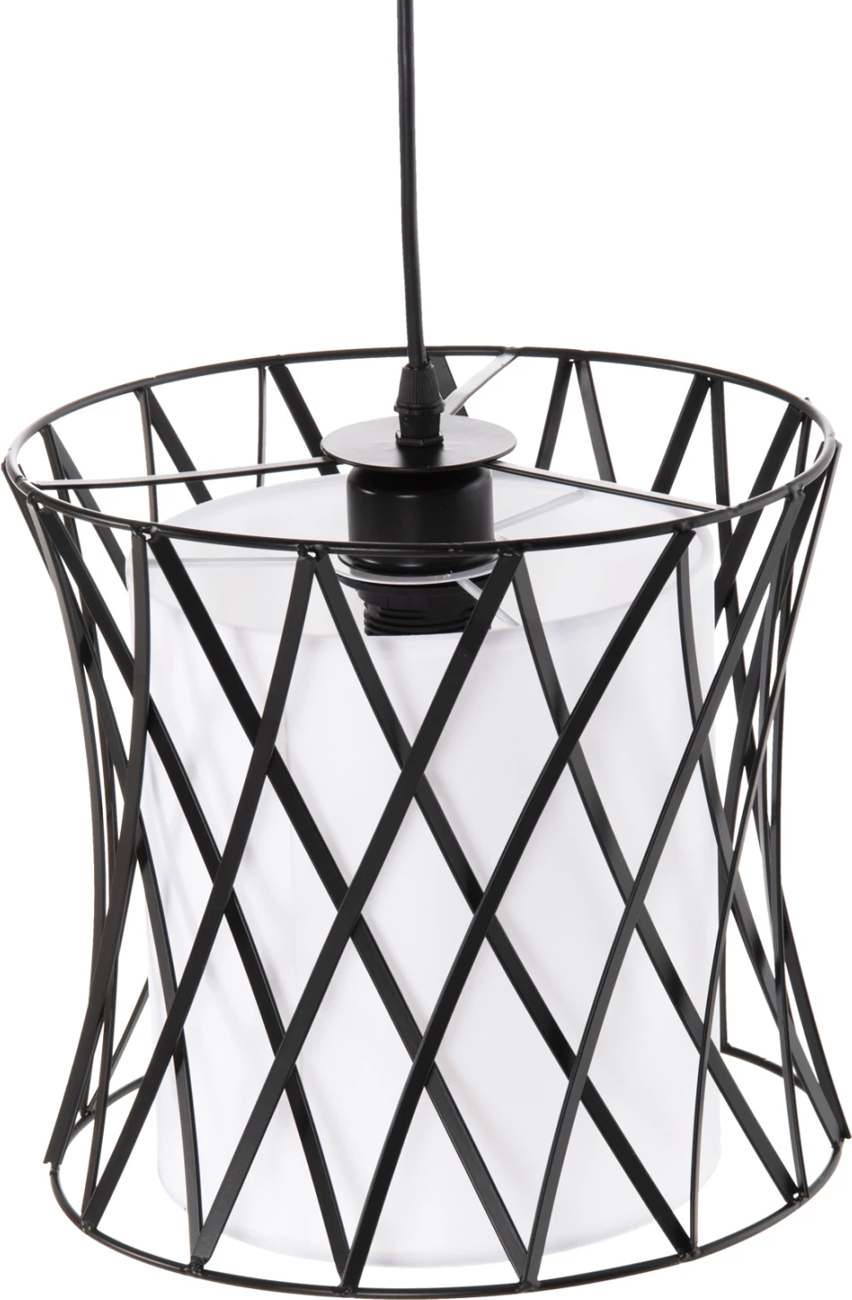 Llambë varëse tavani, metal i zi, pëlhurë sintetike e bardhë, FH4106, Φ25x120Hcm