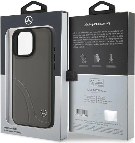 Mbështjellës Mercedes MB Curved Stitches për iPhone 16 Pro Max, Lëkurë, Kafe