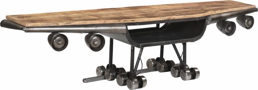 Mbajtës TV Wings, metal gunmetal, dru mango natyral, 188x44x44 cm