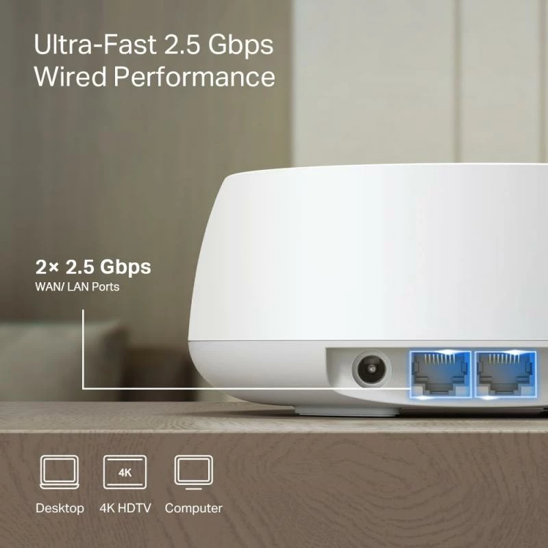 Sistem Mesh WiFi, TP-Link Deco BE25, WiFi 7 BE3600 3.6Gbps, port 2.5Gbps, 3 copë, i bardhë