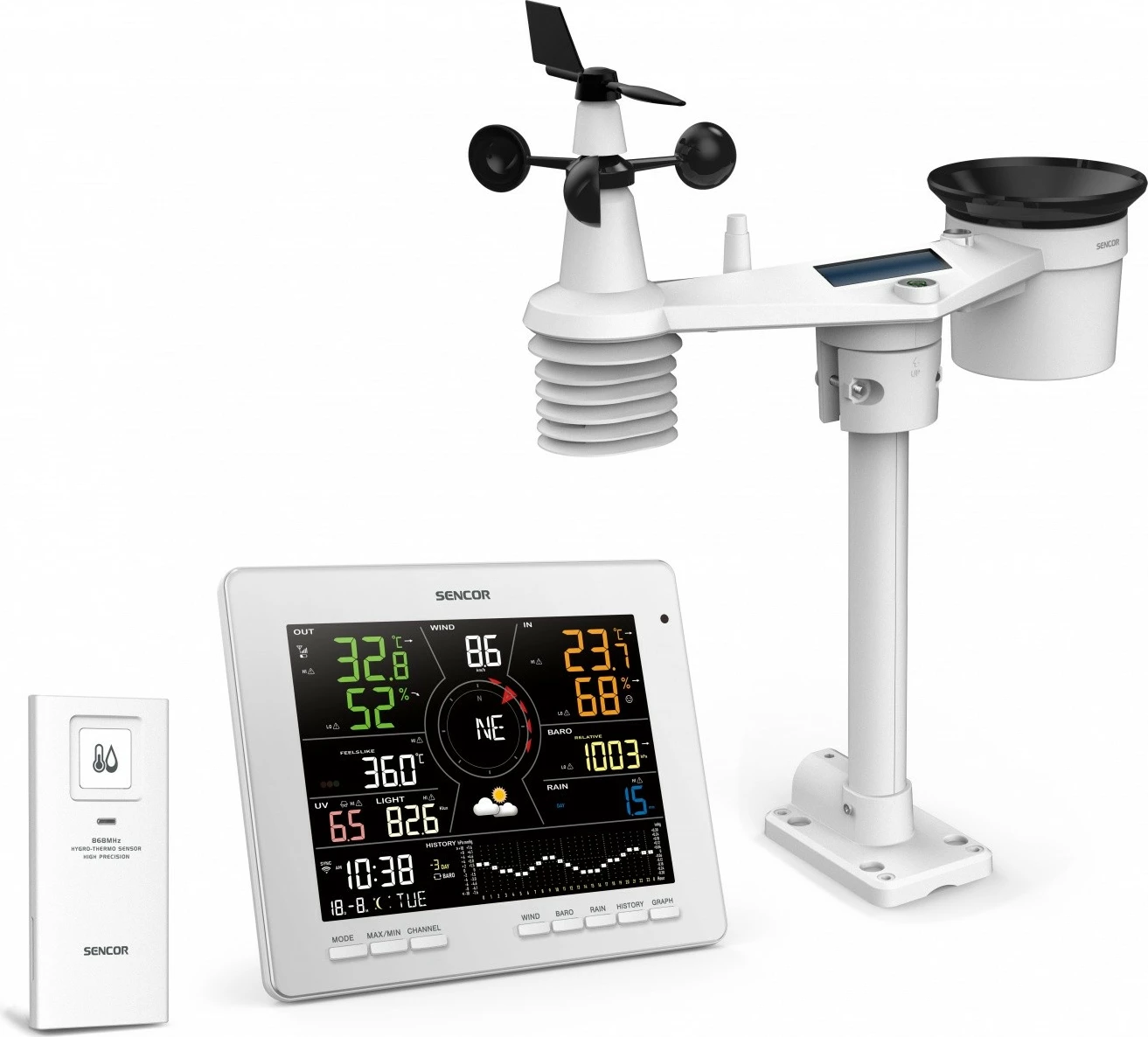 Stacion moti SMART Sencor SWS 16600 WiFi SH, me sensor 7-në-1 dhe TH, i bardhë