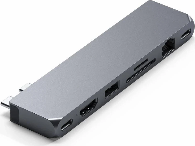 Hub USB-C Satechi Pro Max për MacBook, 2x USB-C, USB-A, 4K HDMI, lexues kartelash micro/SD, Ethernet, port jack, ngjyrë gri e yllit
