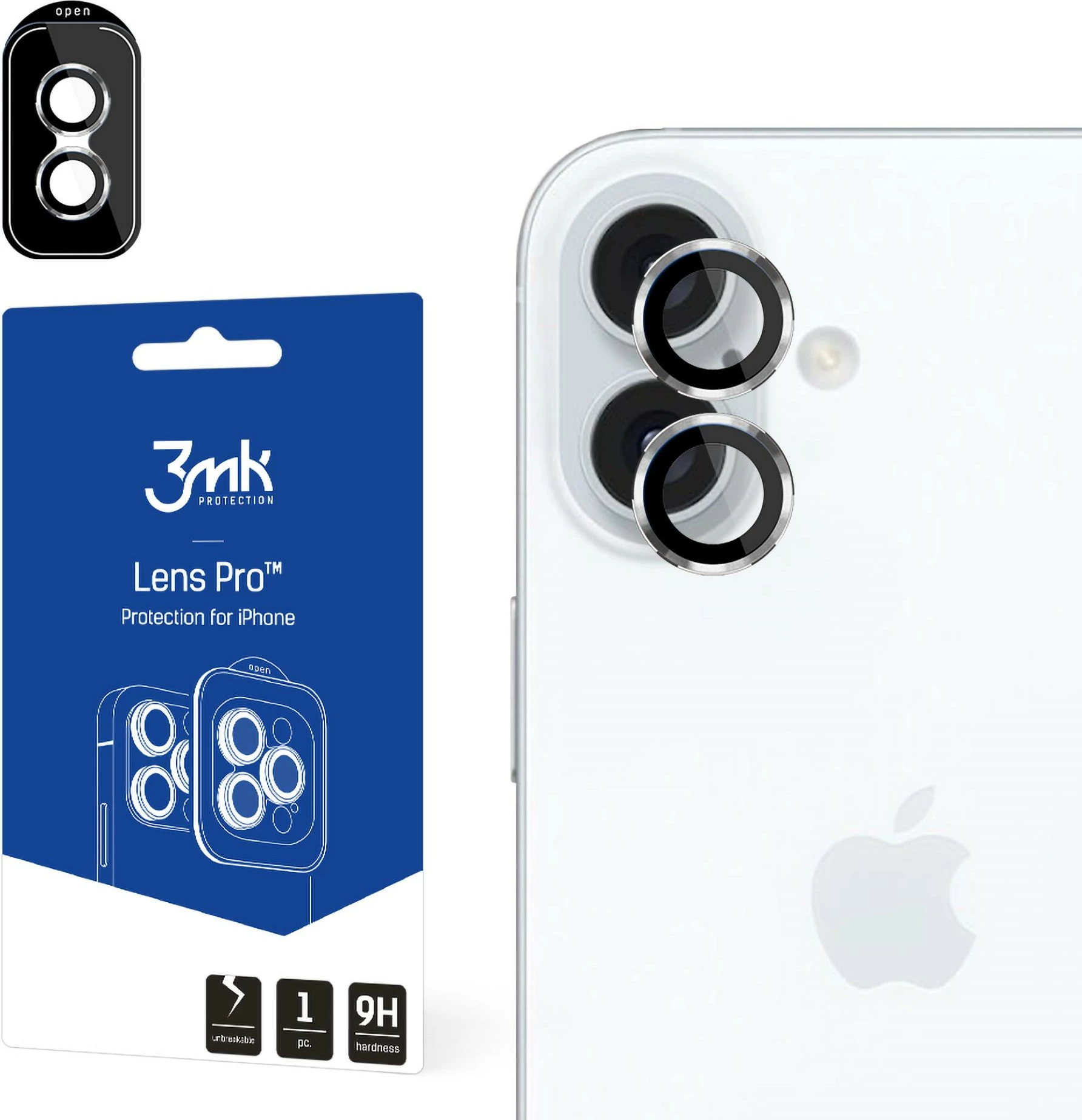 Mbrojtës xhami për kamerë, 3mk Protection Lens Protection Pro, për iPhone 16 / 16 Plus, kornizë argjendi