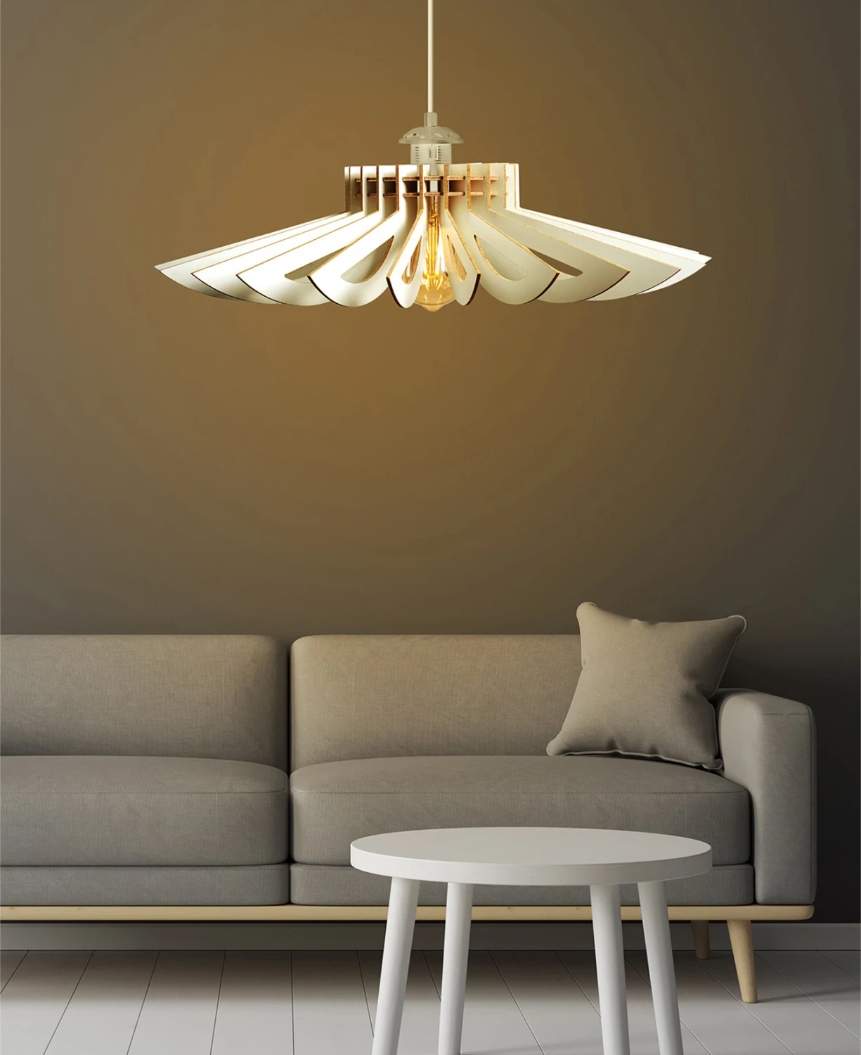 Llambë tavani prej druri e varur, ngjyrë e bardhë, FH7348.02, Φ68x50Υ cm