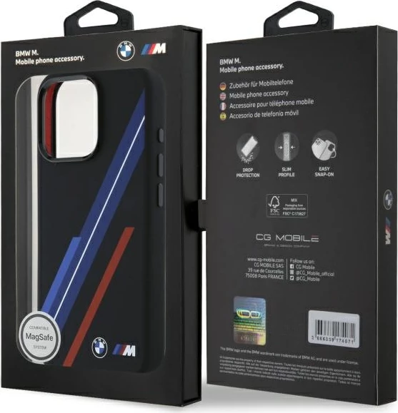 Mbështjellës BMW Silicone Random Lines MagSafe për iPhone 16 Pro, Zi