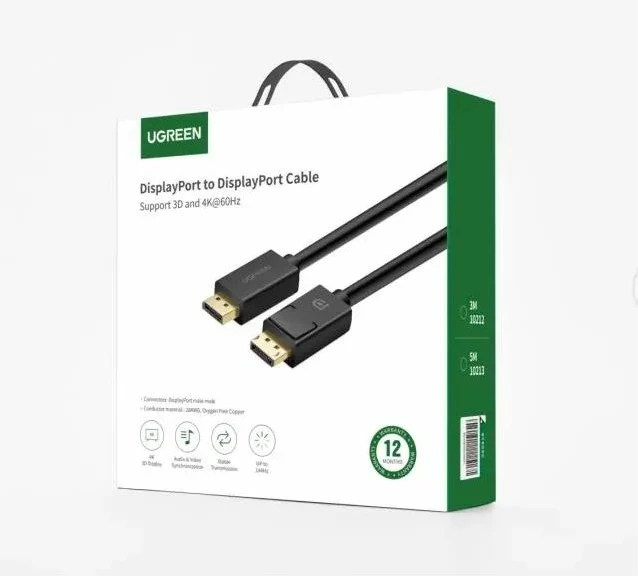 Kabllo DisplayPort UGREEN 10213 5m 4K@60Hz e zezë, me kuti