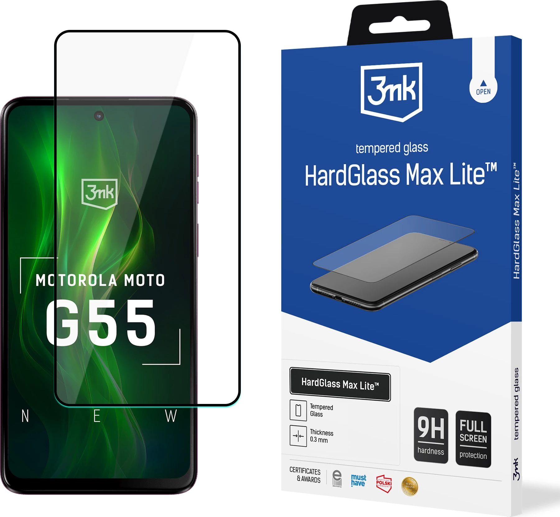 Xham i temperuar 3mk HardGlass Max Lite për Motorola Moto G55 5G, i zi