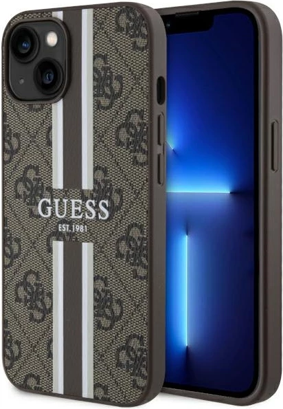 Mbështjellës Guess GUHMP14MP4RPSW për iPhone 14 Plus 6.7", 4G Printed Stripes MagSafe, Kafe