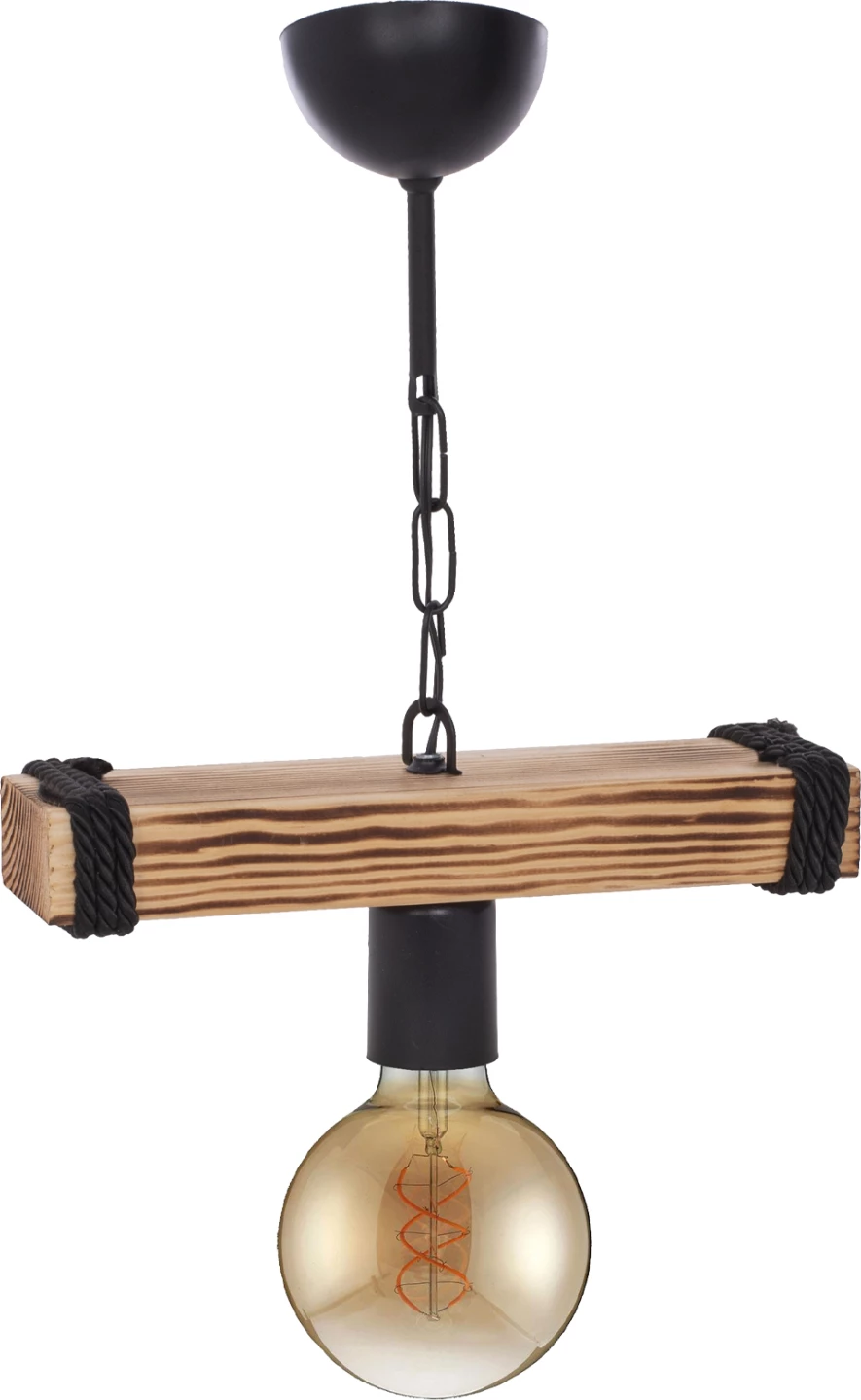 Llambë varëse tavani, dërrasë druri me zinxhir, 15x11x35H cm, FH7697.01