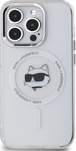 Mbështjellës Karl Lagerfeld IML Metal Choupette Head MagSafe për iPhone 14 Pro, Bardhë