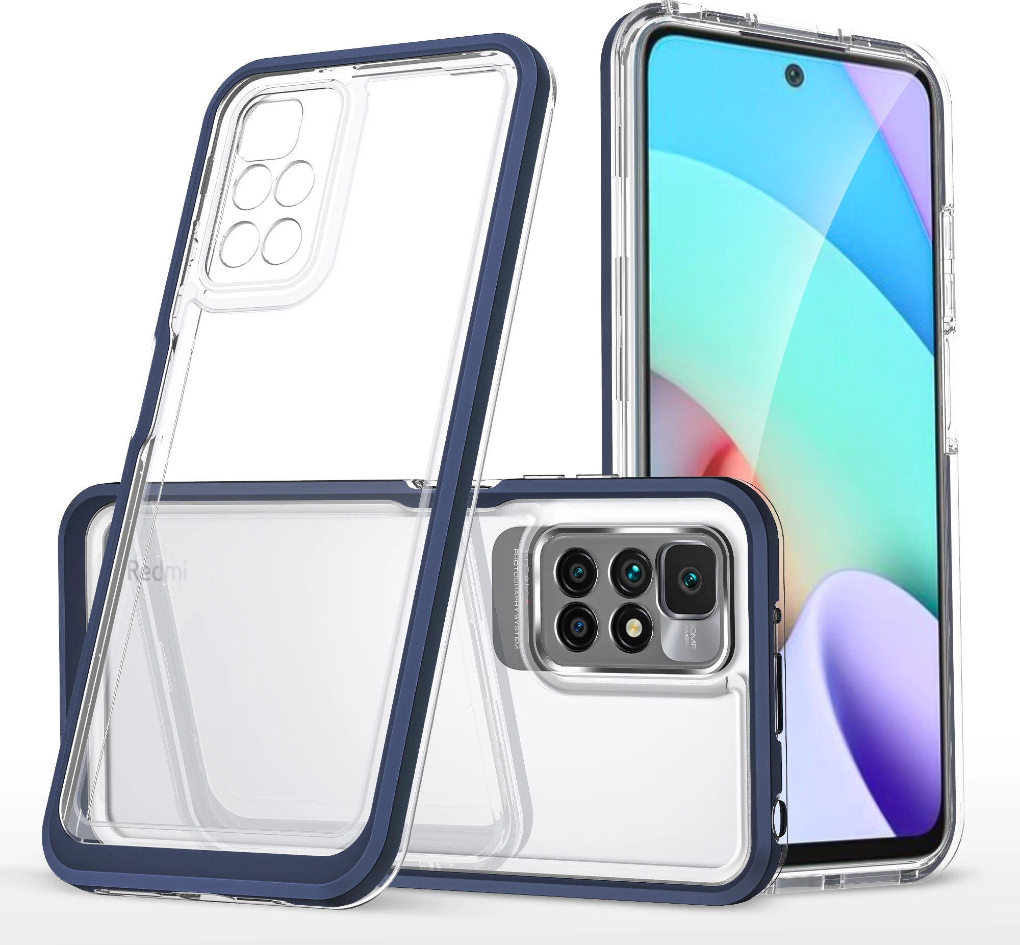 Mbështjellës Hurtel Hybrid Armor Clear 3 in 1 për Xiaomi Redmi 10, Kaltër/Transparent