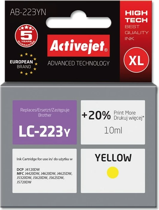 Ngjyrë zëvendësuese Activejet AB-223YN për printer Brother, 10ml, e verdhë