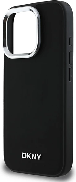 Mbështjellës DKNY Plain Silver Logo MagSafe për iPhone 16 Pro Max, i zi